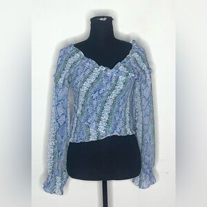 Lucy Paris- Blue and Green Patterned Blouse Size L